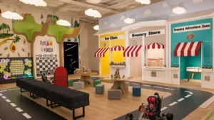 Indoor Playground Design Ideas: 7 Powerful Ways to Turn an Empty Space Into a Destination 12 Indoor playground design ideas for Play and Ponder with pretend play zones, sensory walls, activity tables, parent seating, and a child-friendly road track.