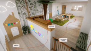 Childcare Entrance Design: Why the First 10 Feet Matter 9 Childcare entrance design with reception, controlled access, arrival flow, and visible activity area