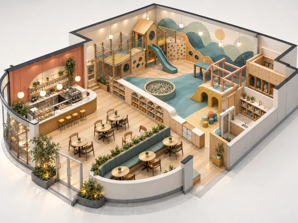 Home 5 Pastel Kids Cafe and Playroom Isometric Interior